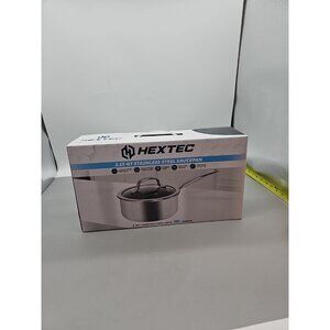 HEXTEC 5QT Stainless Steel Stock Pot w/Tempered Glass Lid 3 Ply Hybrid New